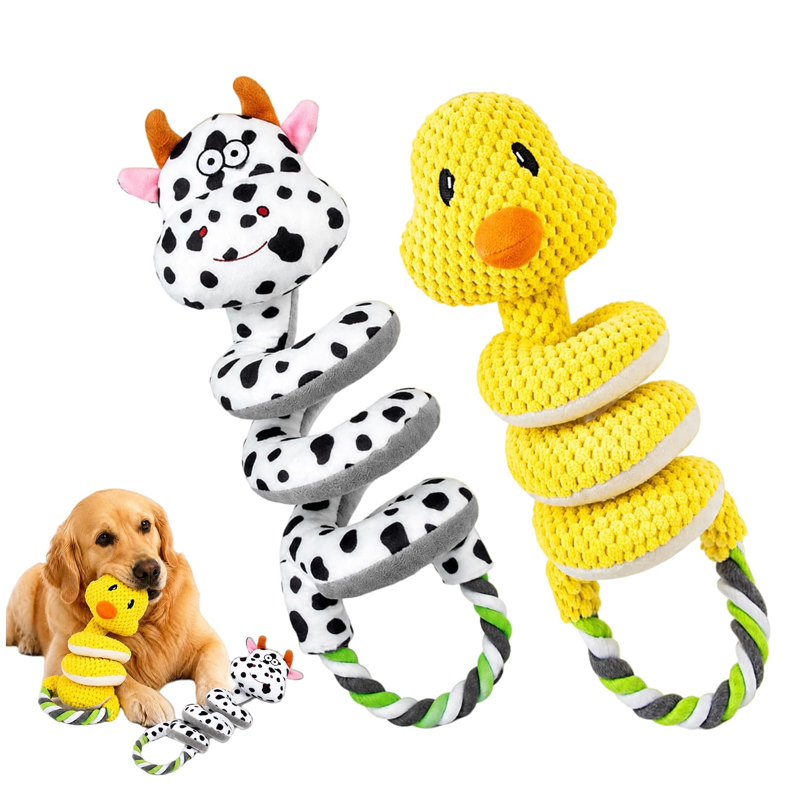 2026 New Squeaky Dog Toys, 2 Pack Plush Crinkle Dog Toys with Pull Rope