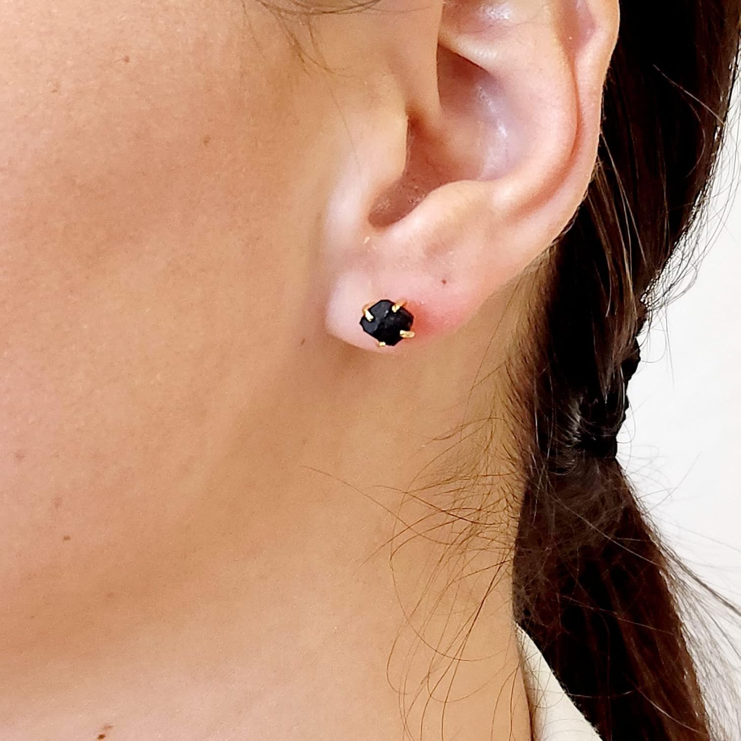raw tiny stone stud earring 4-6mm solid 925 sterling silver over real yellow gold plated prong setting, birthstone jewelry gift for her or him, uniquelan jewelry