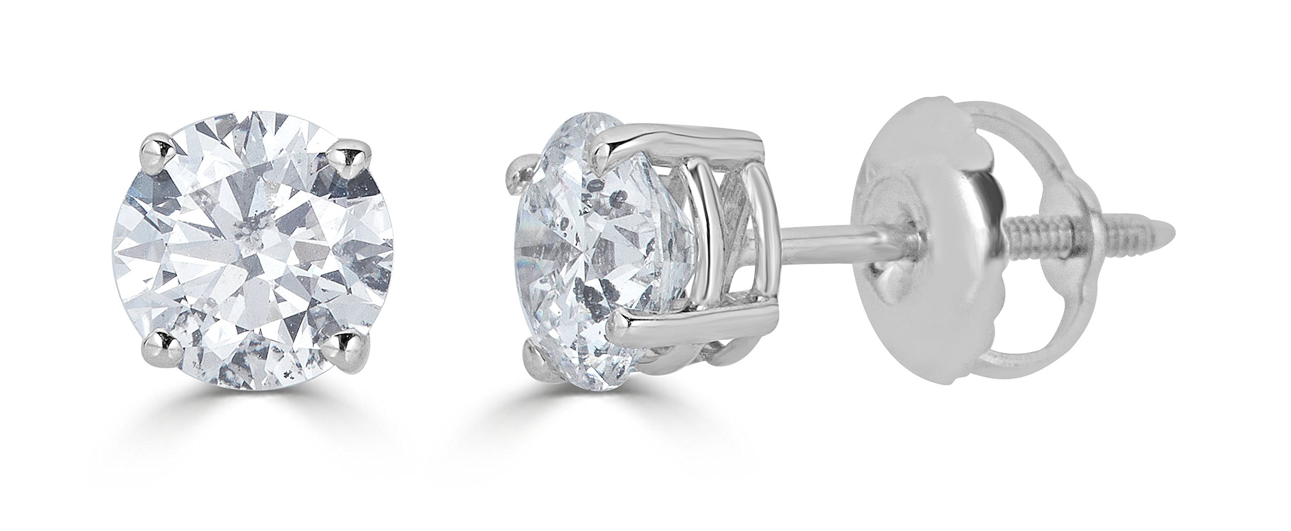 Amazon Collection 14k White Gold Diamond Round-Cut Stud Earrings (1/4cttw, J-K Color, I2-I3 Clarity)