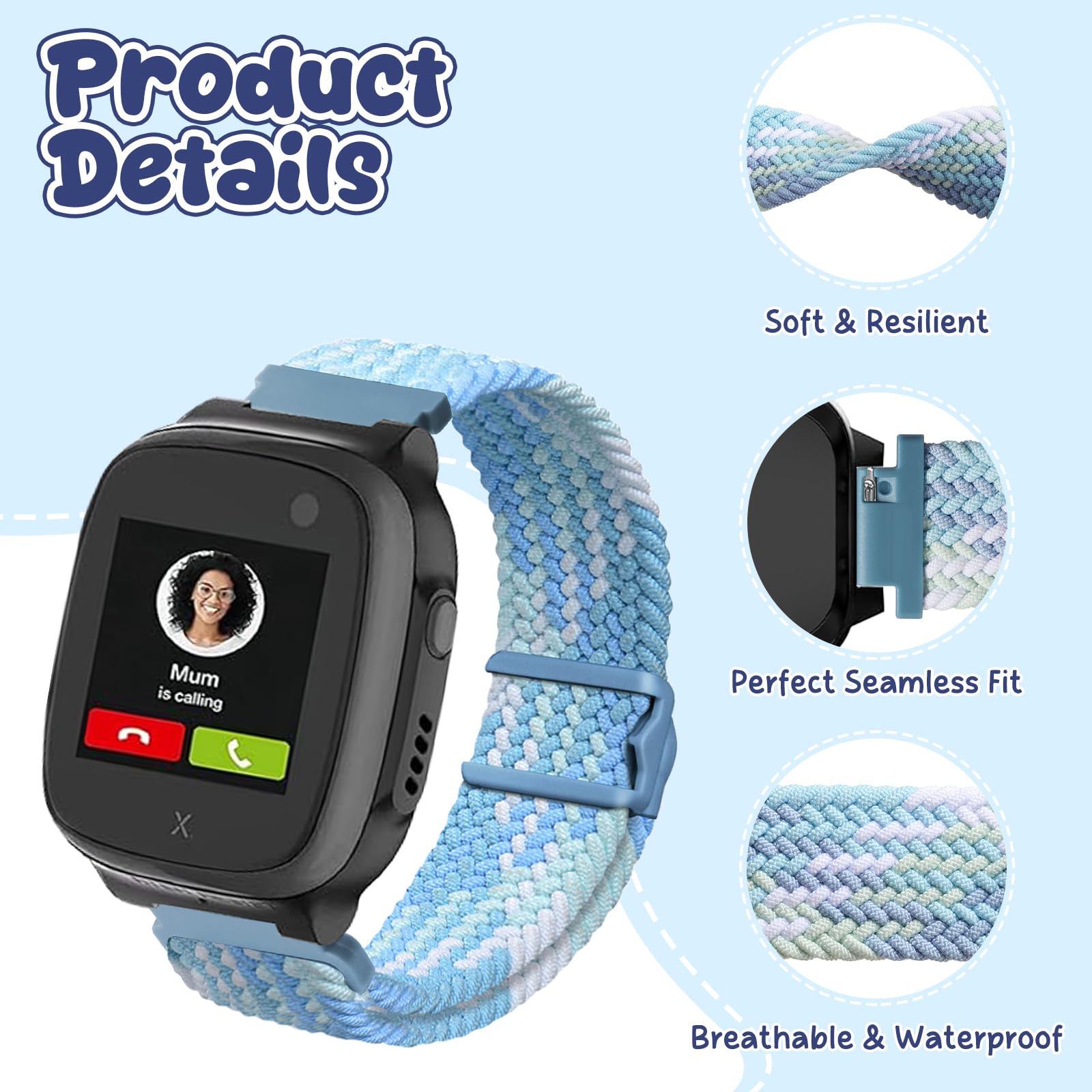 16mm Pulsera de Nylon Tejido Magnético Compatible con Xplora X5 Play/Kidzi/XGO 2/XGO 3, Adorno para Reloj Inteligente Infantil Impermeable Cómoda Ajustable Correa de Repuesto para Niñas Niños