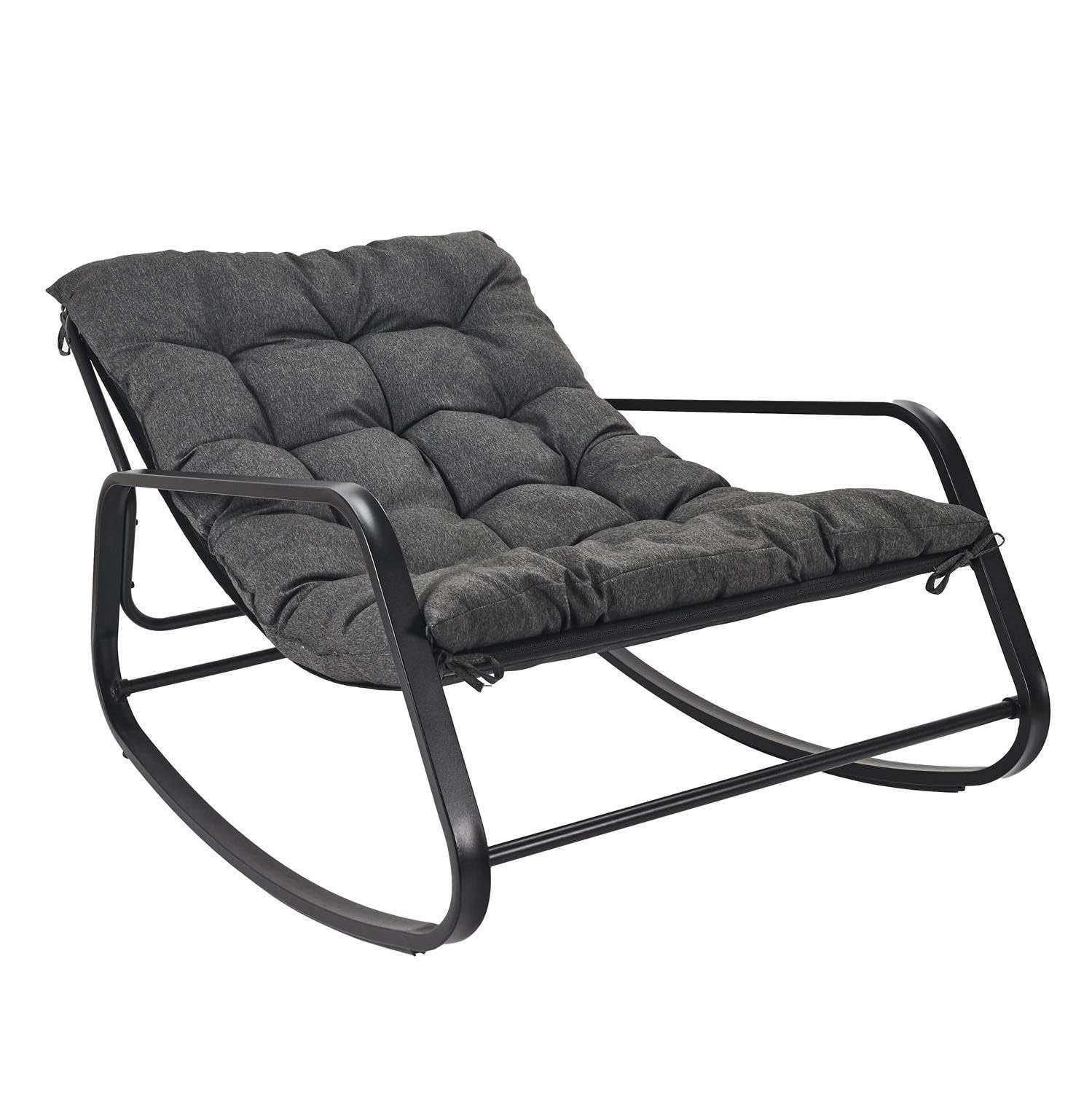 HOME DECO FACTORY - HDO7248 - Fotel Bujany na Zewnątrz - Stylowy i Wygodny - Idealny na Taras lub do Ogrodu - Z Poduszką - Czarny - Standardowy Rozmiar