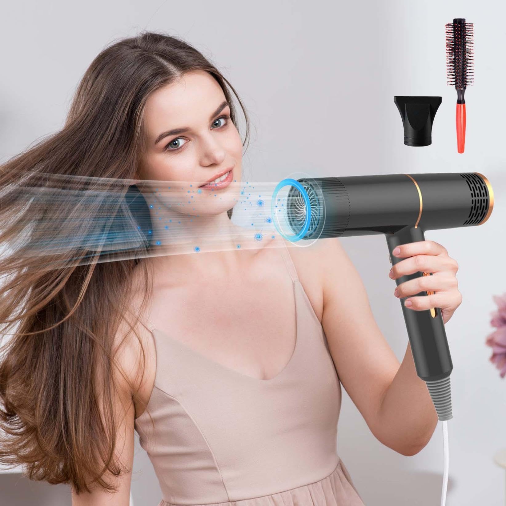 GenericNegative Ionic Blow 𝐷𝑟𝑦𝑒𝑟 for Home Travel - Turbo-Covered Travel 3 Settings Hair 𝐷𝑟𝑦𝑒𝑟 Powerful Motor with Diffuser and Concentrator Temperature Control,Nice Gift for Women Girls (Black)