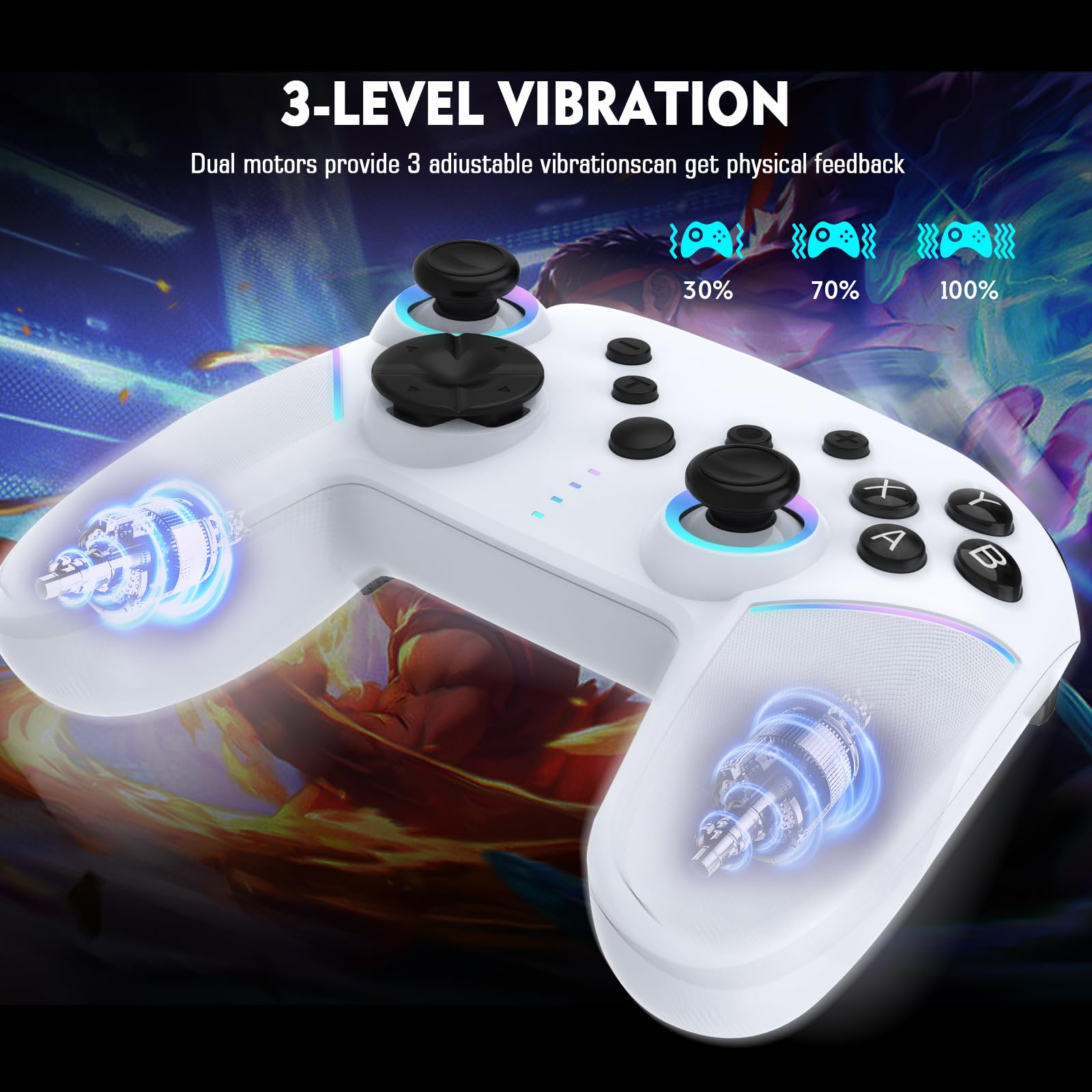 KEWYA Switch Controller für Switch Spiele, MACRO & Turbo Programmierfunktion, Motor Vibration, RGB Licht, Wireless Gamepad Joypad mit 6 Gyro Achse Kompatibel mit Switch/Switch Pro/Lite/PC - Weiß