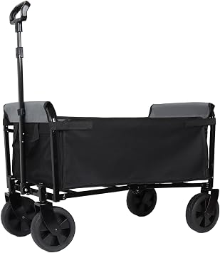 Collapsible Wagon with Wheels - 3-in-1 Heavy-Duty Utility Cart 220lbs Capacity, All-Terrain Wheels, Cup Holders for Grocery Shopping, Camping, Pet Riding - Foldable Wagons Carts Black