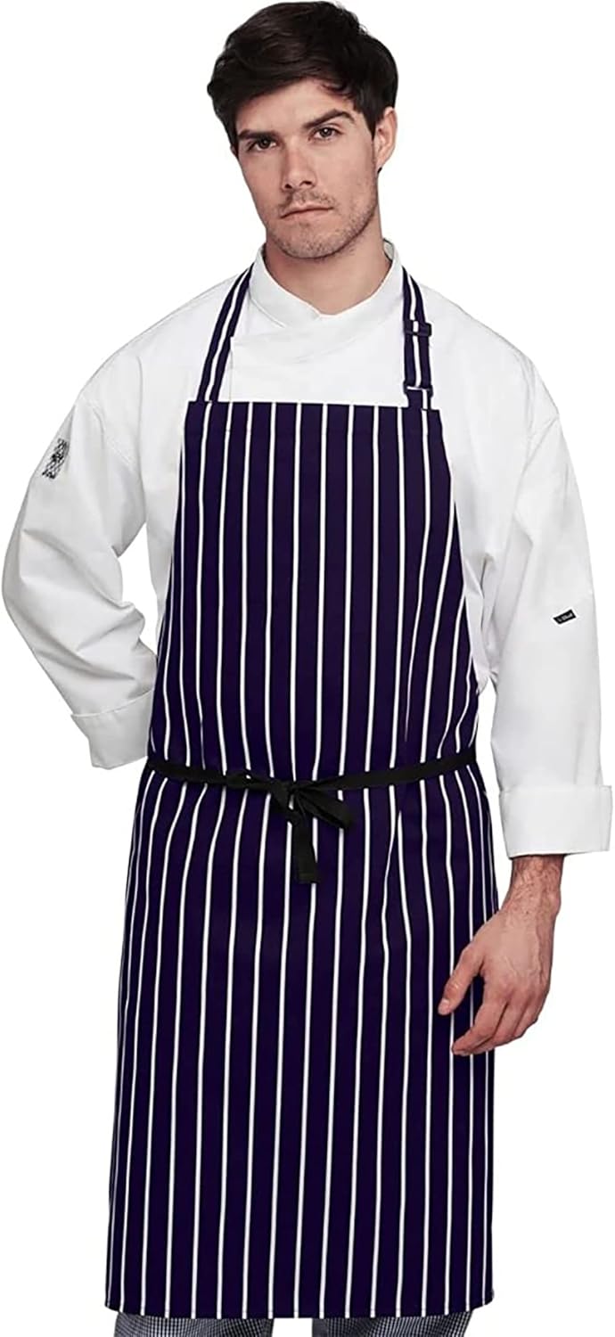 Dennys Unisex Cotton Striped Workwear Butchers Apron (One Size) (Navy/White)