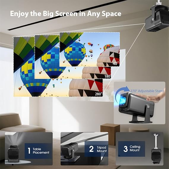 جهاز عرض ذكي 2025: جهاز عرض منزلي جاهز بدقة 4K مع تطبيقات | 500 لومن ANSI | WiFi 6 | ضوء أزرق منخفض