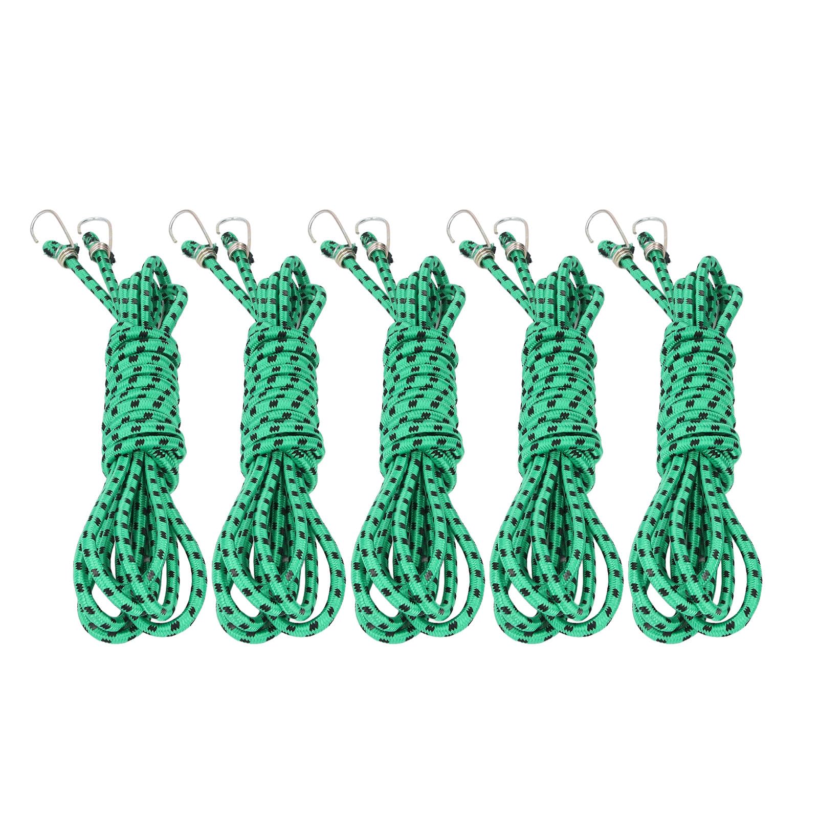 Corda elastica da 5 pezzi da 20 piedi, corda elastica in gomma ispessita verde con ganci resistenti, fissaggio sicuro per teloni, mobili e bagagli, ganci rivestiti per uso interno