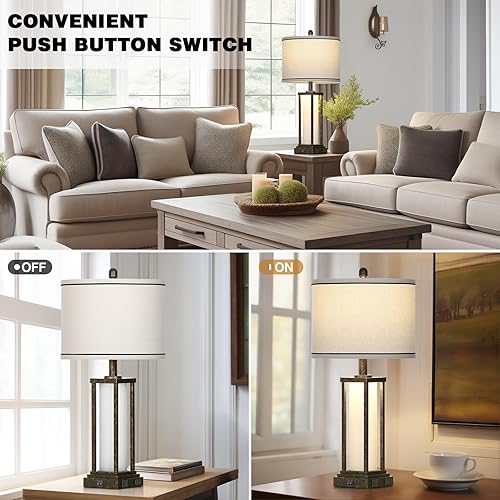 Miniatura 5 de 27" Tall Vintage Table Lamp with USB C+A & Outlet,Bronze Industrial End Table Lamp for Living Room,Farmhouse Rustic Bedside Lamp with Frosted Glass