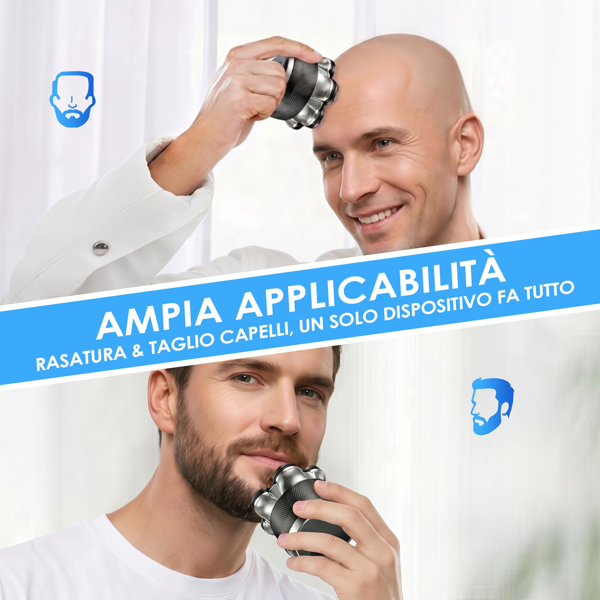 ICARE 7D Rasoio Testa Calva – 1200mAh Rasoio Elettrico Capelli con Shaver Capelli – Head Shaver Impermeabile IPX6 – 120 Minuti Doppia Velocità – Incl. 2 testine originali – Rasa Capelli Uomo a Zero