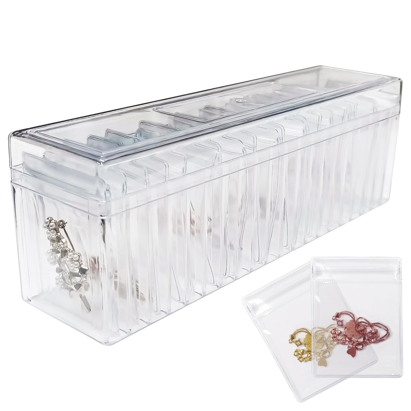 Acrylic Jewelry Box Organizer, Clear Jewelry Organizers and Storage, with 20 Anti Tarnish Jewelry Bags, Acrylic Earring Holder Organizer Box, For Rings, Earrings, Necklaces