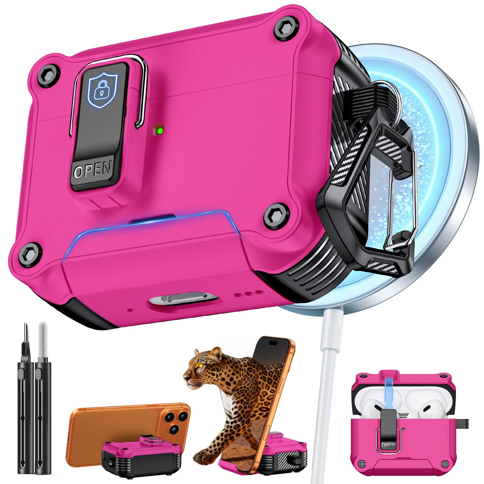 Inesore for AirPods AirPods Pro 1st/2nd Case with Secure Lock (Rose red)