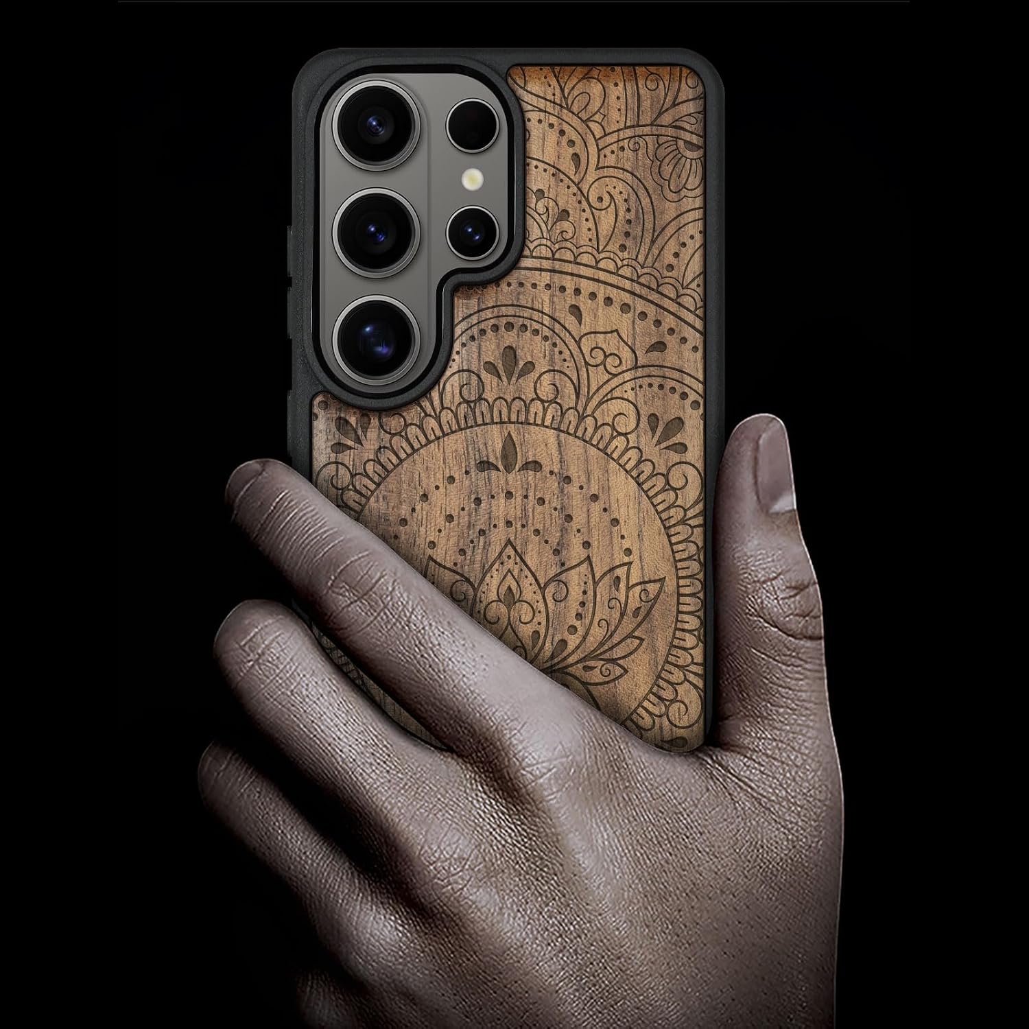 Carveit Magnetic Wooden Case for Samsung Galaxy S26 Ultra Case 2026, TPU Shockproof Cover & Wood Artisan Engraved, Compatible with MagSafe Wireless Chargers (Lotus Mandala Essence) Walnut