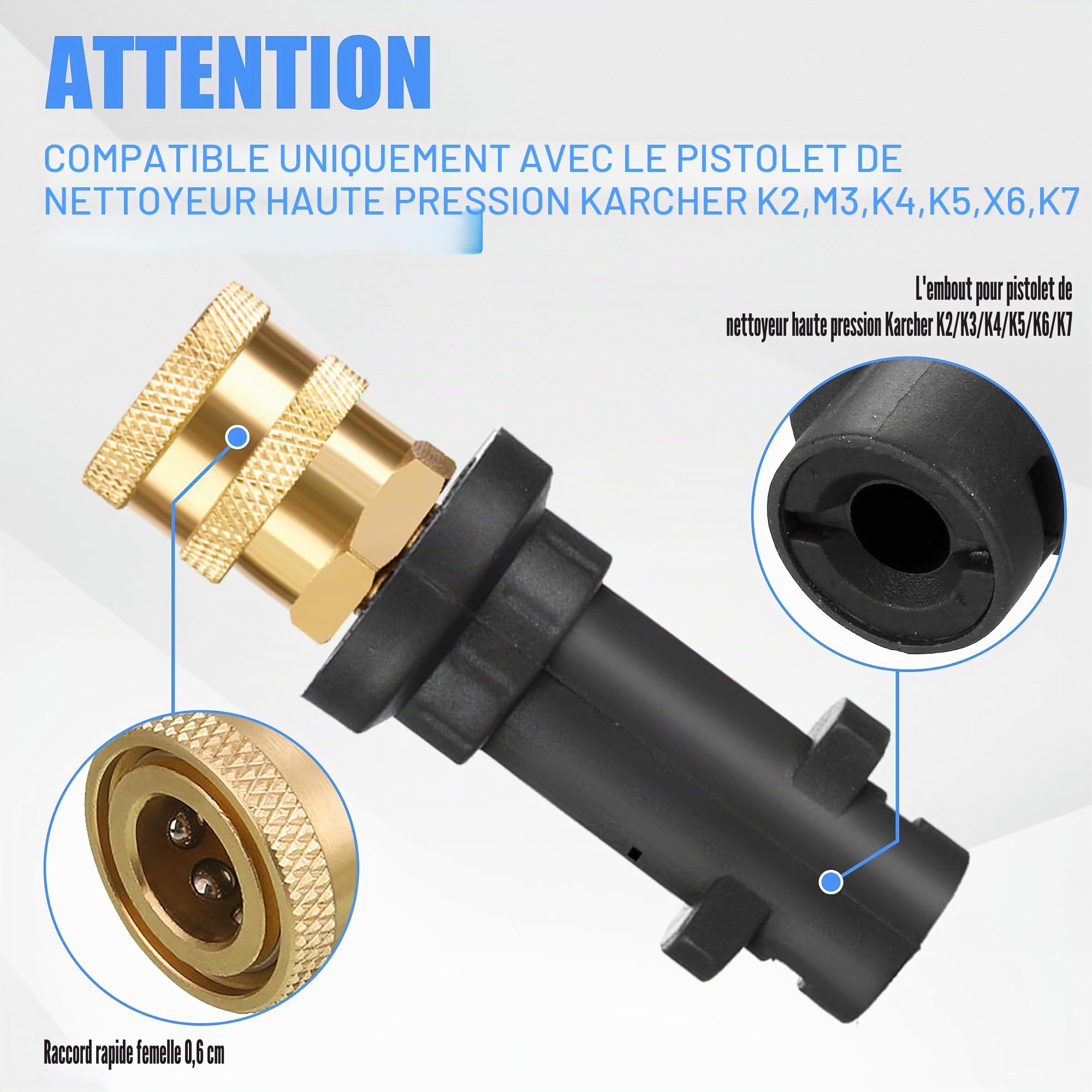 Tool Daily Canon à Mousse avec Adaptateur pour Nettoyeur Haute Pression Karcher K2 à K7, 1 Litre, Lance à Mousse Réglable avec Raccord Rapide 1/4", 5 Embouts de Buse, 210 bar (3000 PSI)