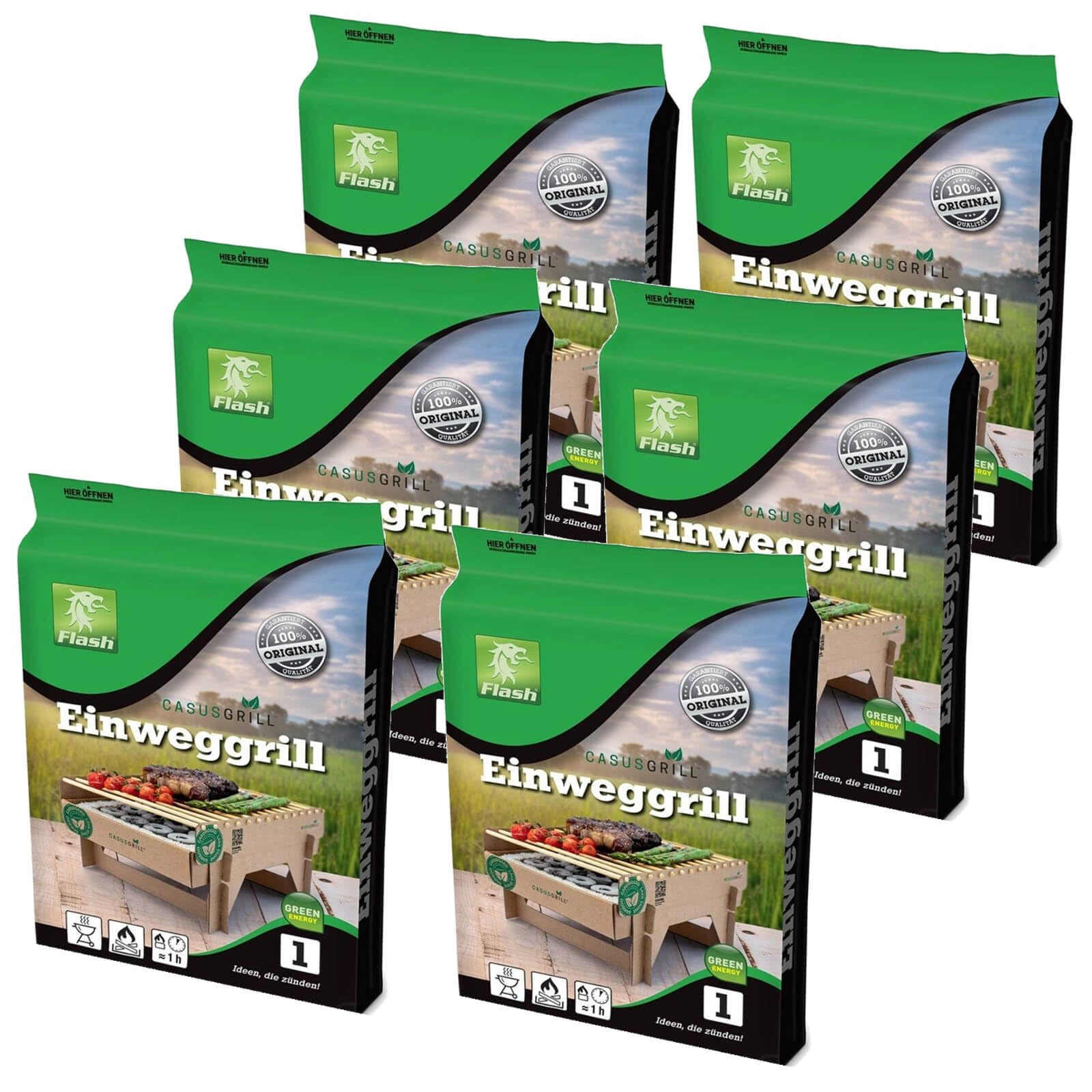 Nachhaltiger Premium Lavastein Einweggrill 6 Stück inkl. Anzüghilfe 60 Minuten Grillzeit Holz Bambus Holzkohle (6)