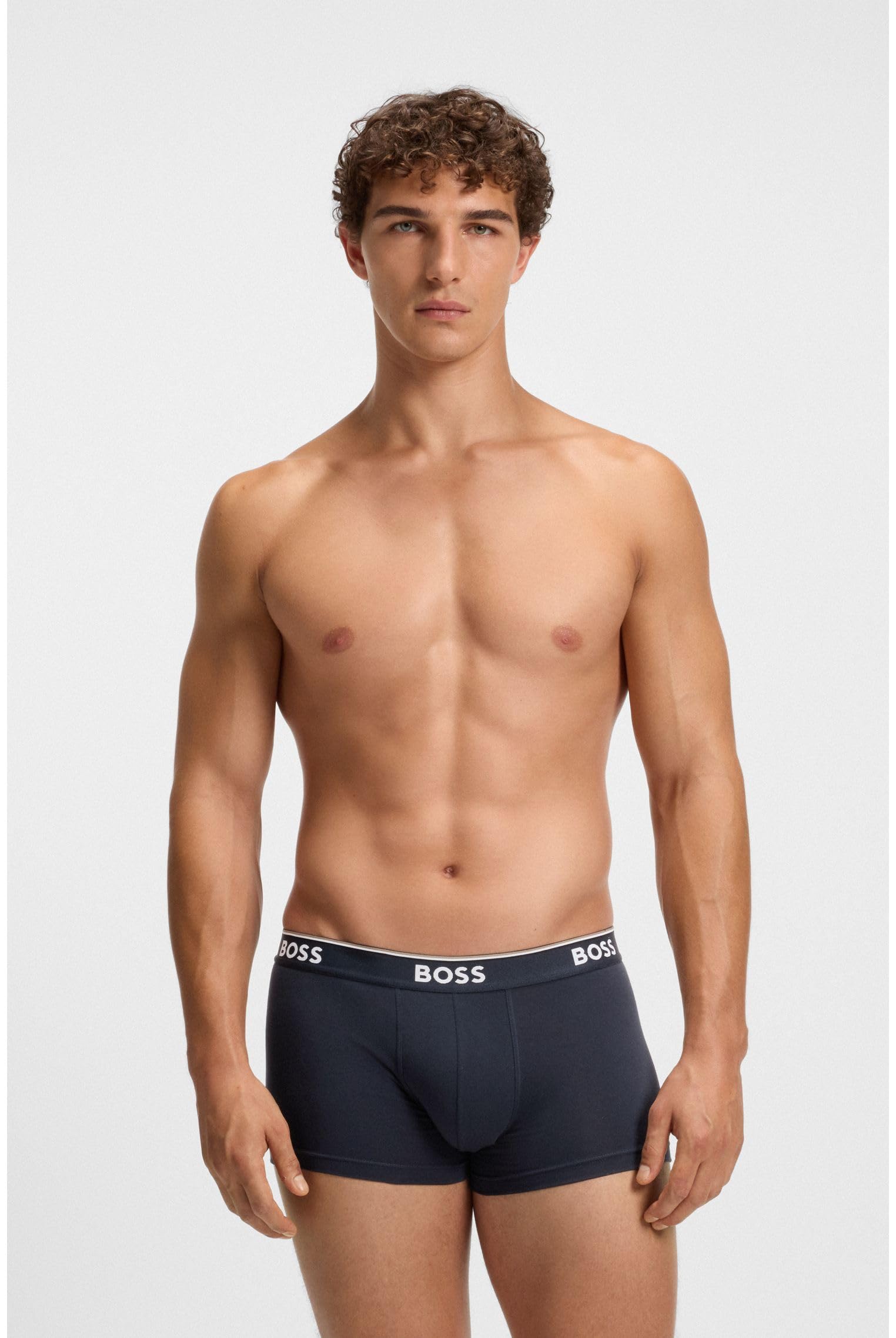BOSS Dreierpack Eng Anliegende Boxershorts Aus Stretch-Baumwolle Mit Kurzem Bein Und Logos Am Bund