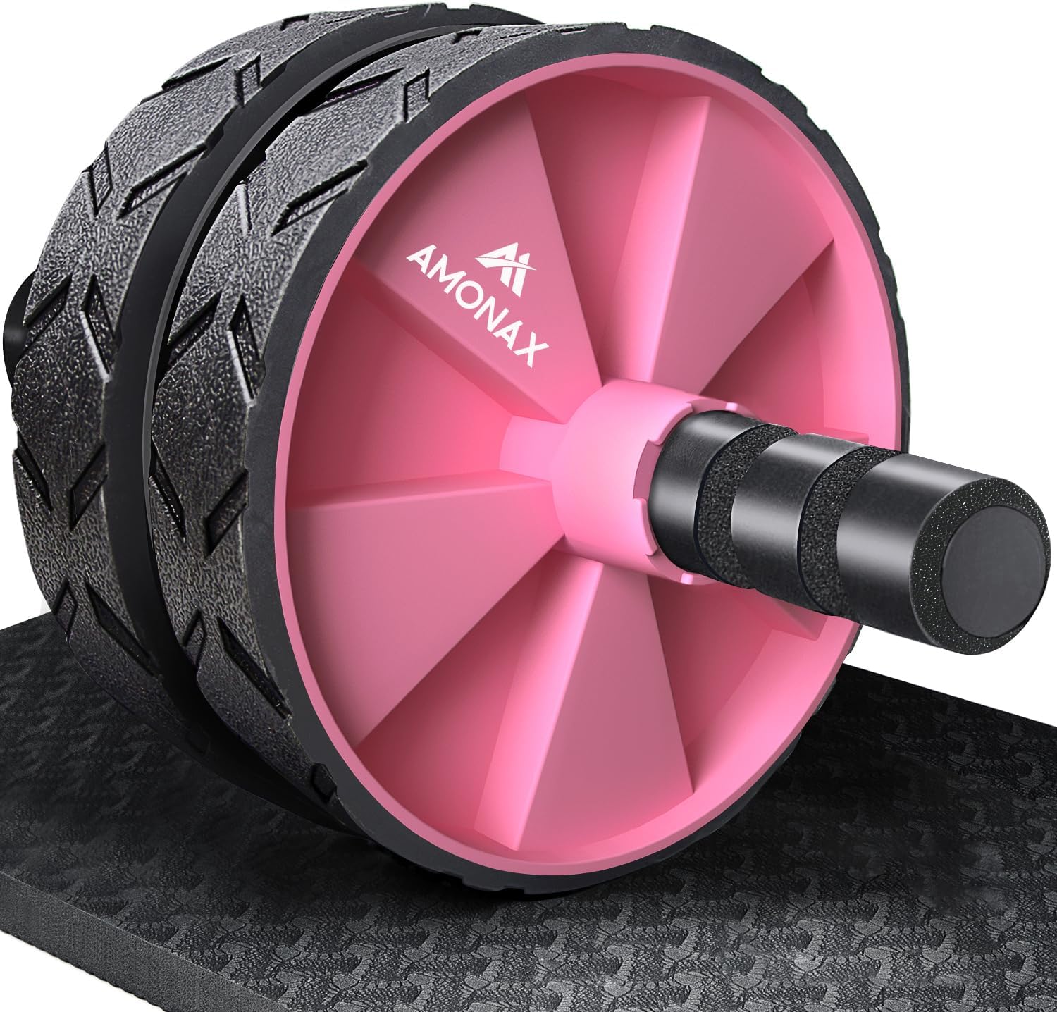 Amonax Convertible Ab Wheel Roller with Large Knee Mat for Core Abs Rollout Exercise. Double Wheel Set with Dual Fitness Strength Training Modes at Gym or Home