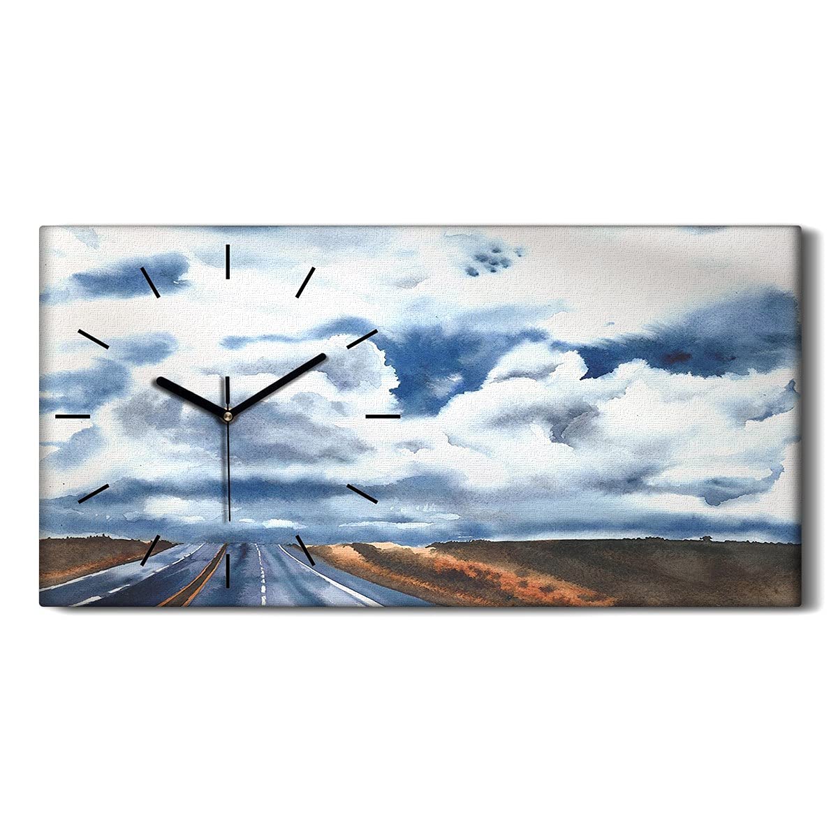 Horloge sur Toile Déco Murale Moderne Salon Street Highway Clouds 60x30