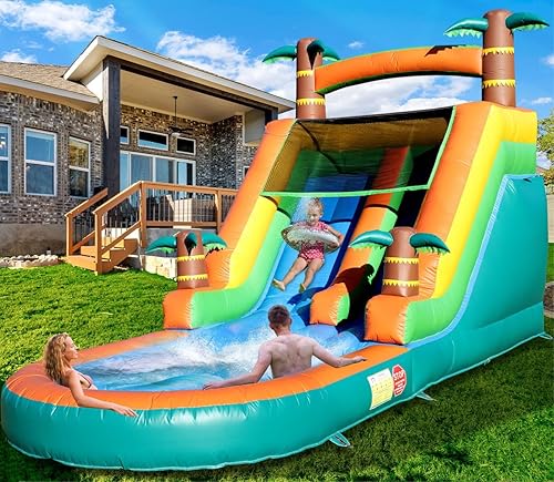 Toboganes acuáticos inflables de grado comercial de 21 pies para niños y adultos, PVC sólido, resistente, tobogán acuático grande con piscina de