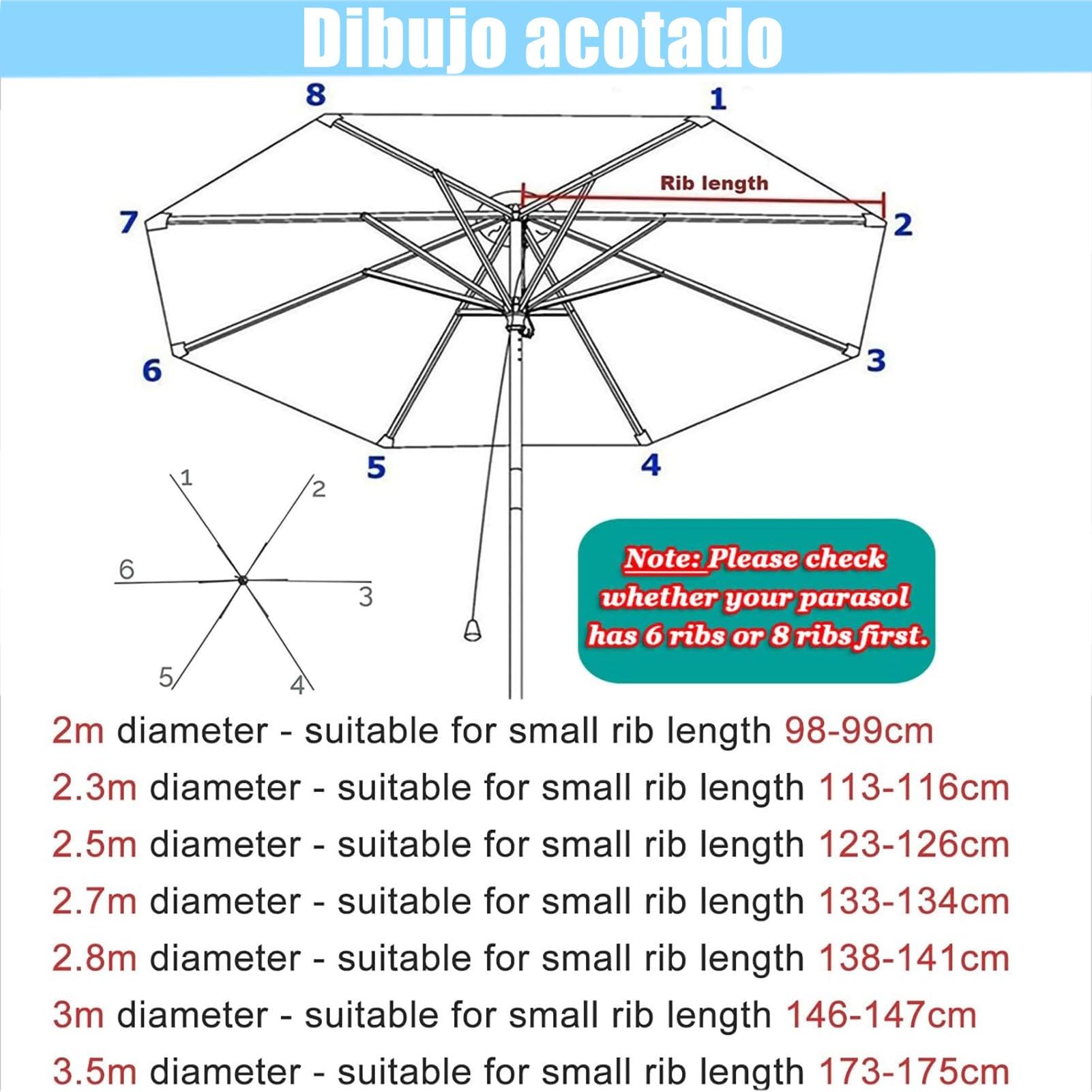 Telo ricambio ombrelloni UV50+ 3.3M /8 Stecche,3.0M /8 Stecche, 3.5M /8 Stecche, 4.0M /8 Stecche, Copertura per Ombrellone Tela Di Ricambio Baldacchino (Beige,3.5m/11.5ft-8 ribs)