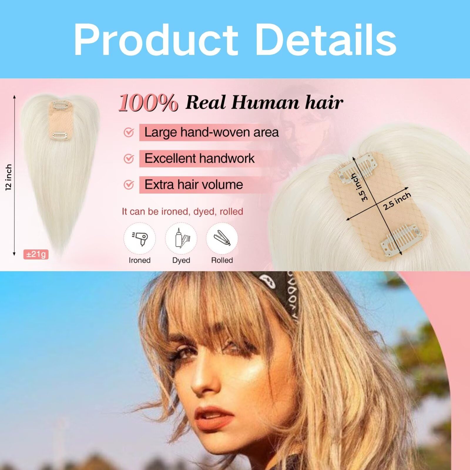 Postizo: flequillo postizo con clip para mujeres con cabello fino, 25 cm, liso, color marrón
