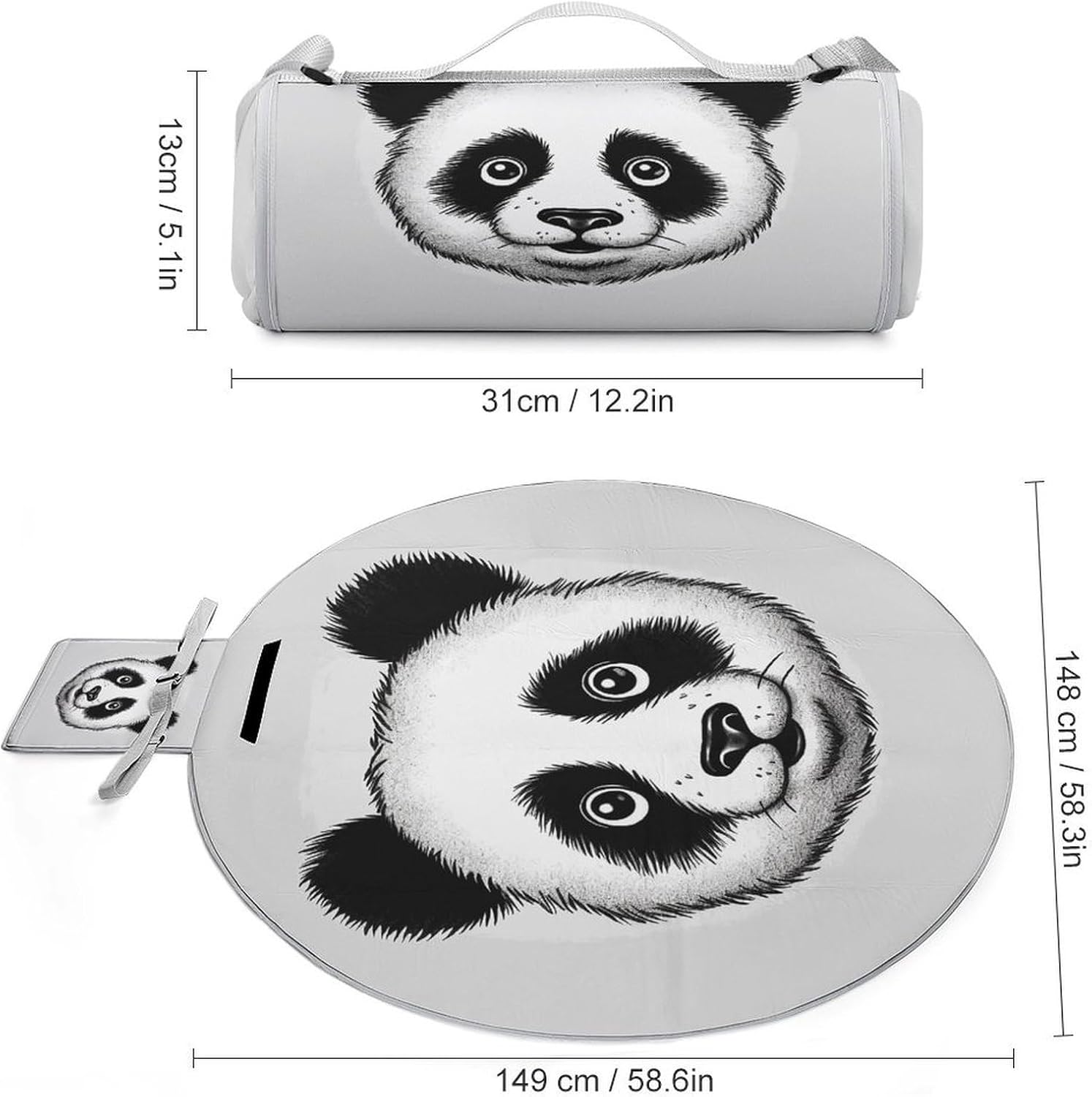 Anime Panda Face Picnic Mat Lightweight Waterproof Picnic Blankets Extra Large Picnic Outdoor Blankets Foldable Sandproof Beach Blanket for Park Beach Camping Courtyard 58.3''x58.3''