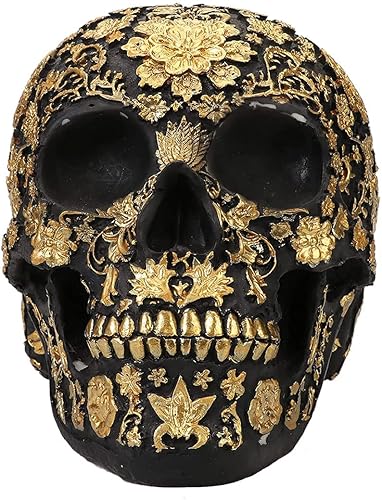 CUZOKOLA - Decoración de calavera dorada más grande Escultura de cabeza de calavera de Halloween de resina Caja ahorradora de dinero Alcancía de