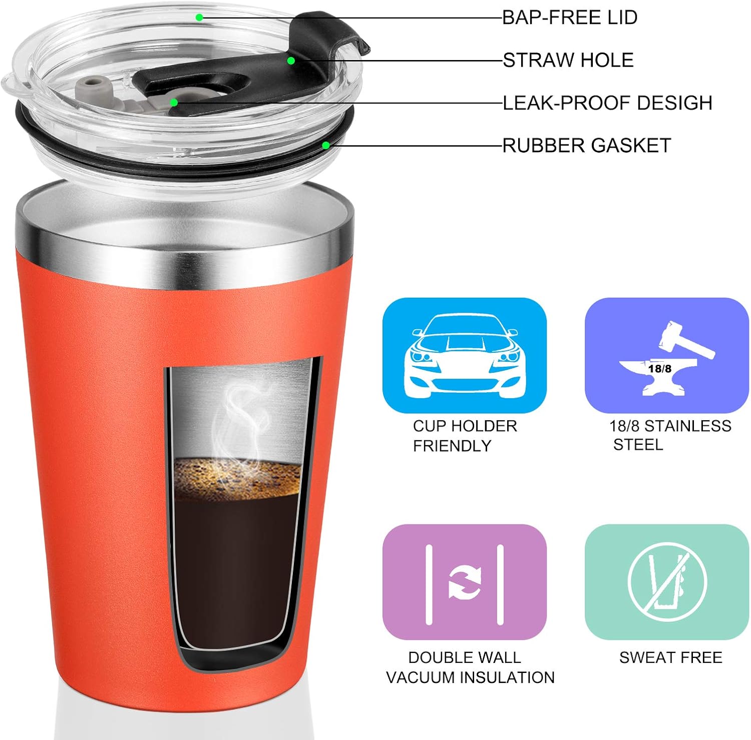 VEGOND 12oz Tumbler Stainless Steel Tumbler bulk Vacuum Insulated Double Wall Travel Tumbler with Lid and Straw Reusable Tumbler, Brick Red 1 Pack - Image 2