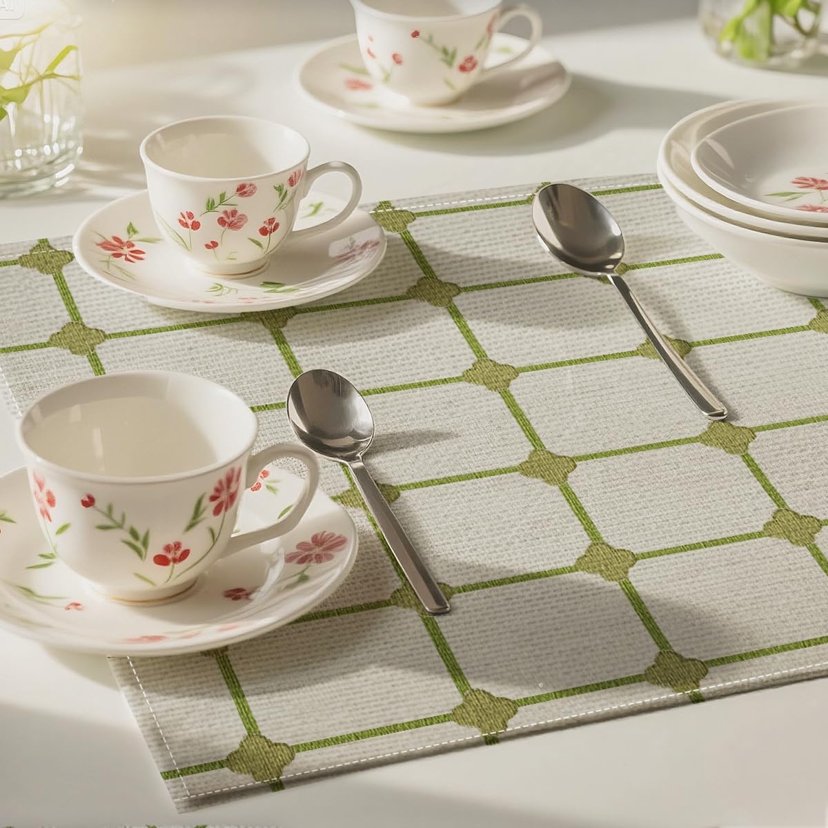 Sage Green Table Runner 13x72 Inch, Minimalist Plaid Check Linen Table Runner for Dining Room Living Room Kitchen, Boho Rustic Runners Holiday Party Decor for Home Indoor Outdoor Farmhouse - Image 4