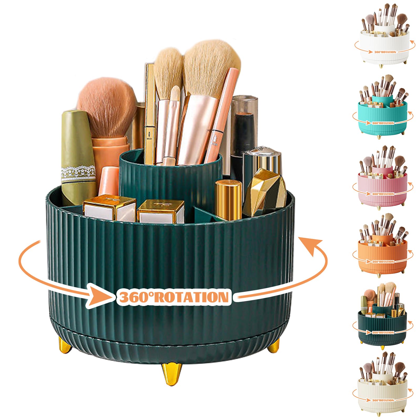 CenYouful Make-up-Pinsel-Organizer, 5 Fächer, um 361° drehbar, Make-up-Pinselbecher, Make-up-Organizer, Arbeitsplatte für Kosmetik, Nagellack, Kunstbedarf, Badezimmer, Schminktisch,