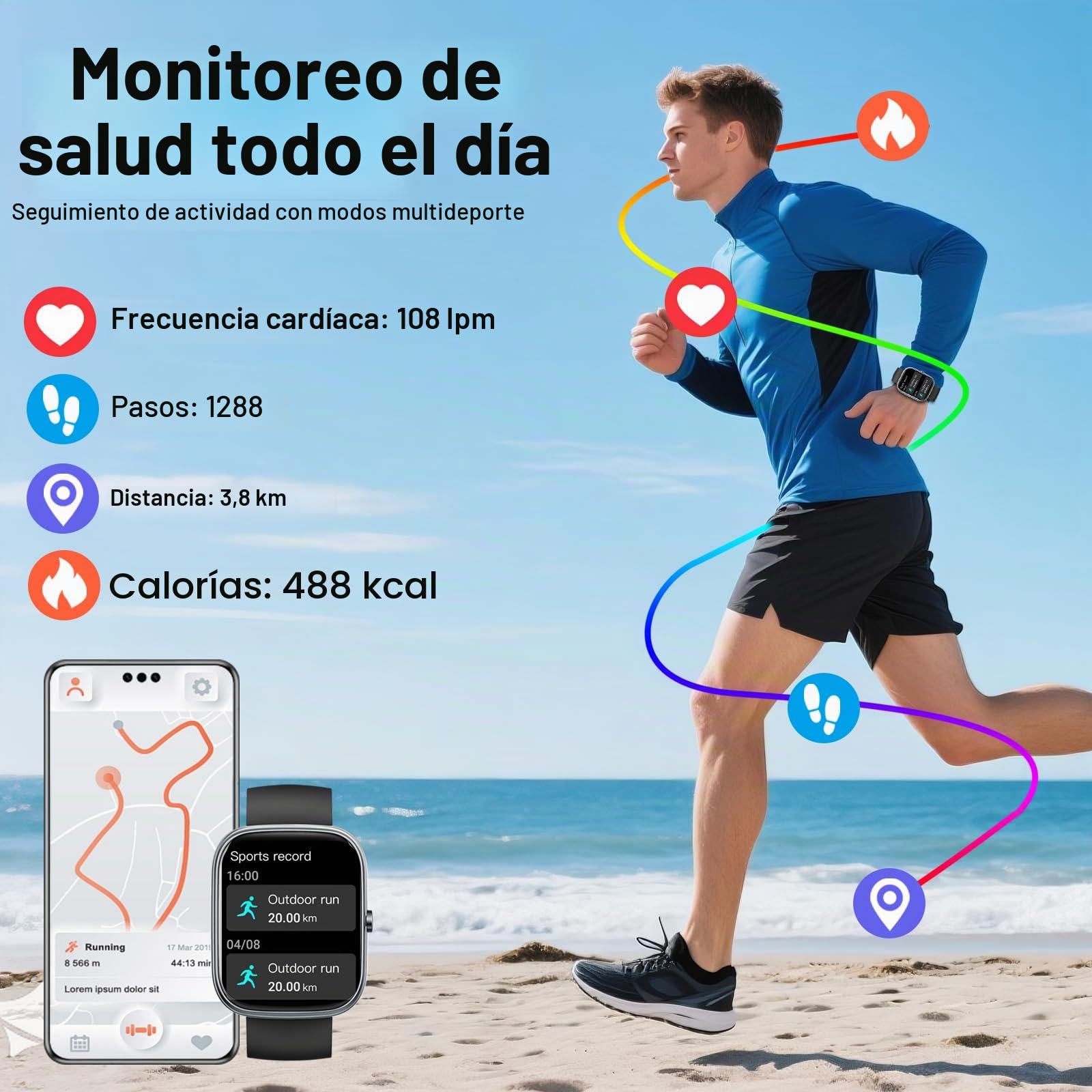 Reloj Inteligente Hombre Mujer, 1.91" HD Smartwatch con Llamadas Bluetooth, Pulsómetro/Monitor de Sueño/Podómetro, 110+ Modos Deportivo Pulsera Actividad, Impermeable IP68 Smart Watch para iOS Android