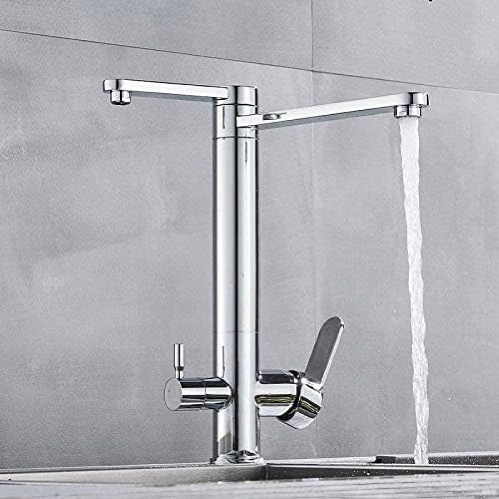 ZYCHSJXA Faucet Water Filter Taps Kitchen Faucets Double Handle Deck Mounted Mixer Tap 360 Degree Rotation Purification Feature Crane