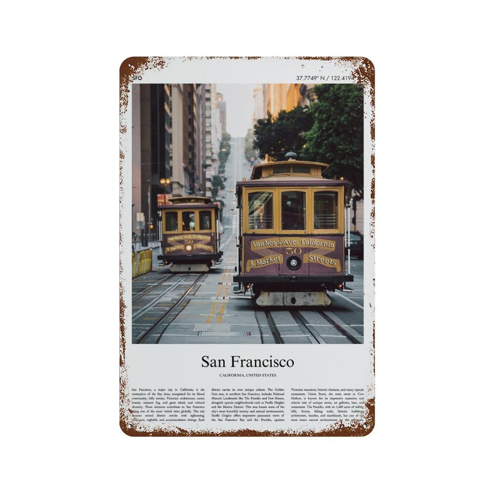 xiaoxiaoshen San Francisco California, United States, USA City Scenery Wall Decor Art Metal Tin Poster Modern Home Decor Art Home Bar Shop Decorations Vintage Sign 30x20cm
