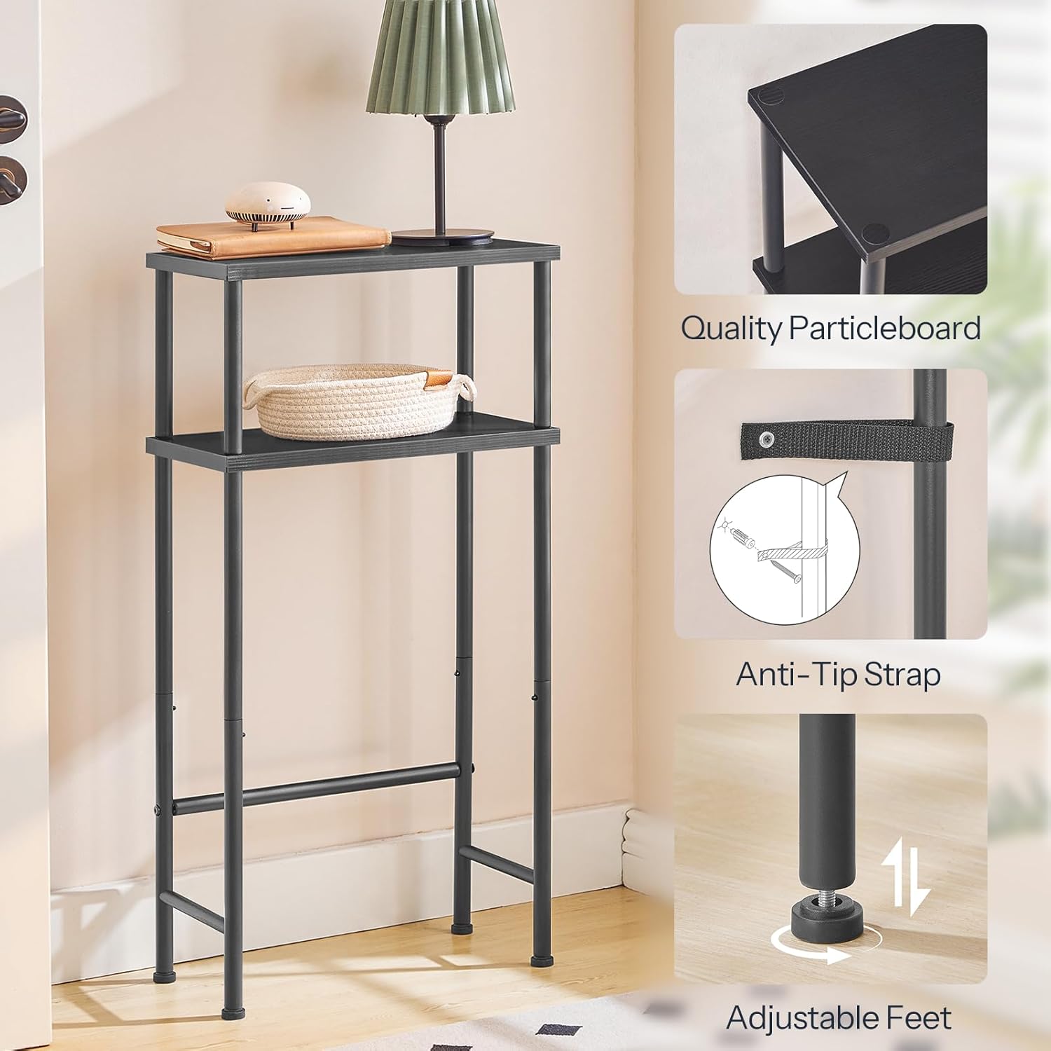 HOOBRO Narrow Console Table for Small Space, 15.7" Entryway Table with Storage, 2 Tier Sofa Table with 2 Shelves, Skinny Console Table for Entryway, Hallway, Living Room, Foyer, Black BB40XG01