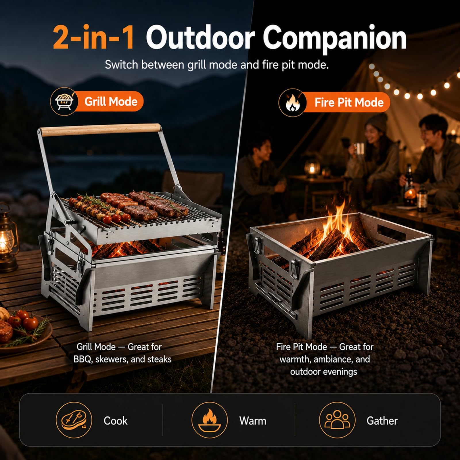 Griglia Pieghevole 360°, Barbecue A Carbone con Cestello Bloccabile | Vaschetta Ventilata, Cottura Uniforme, Pulizia Facile, 39.5×28×39cm, 3.5kg, Per Campeggio, Spiagge, Cortili