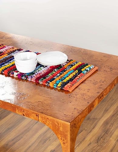 Miniatura 3 de Unique Loom Alfombra trenzada de la colección Chindi, multirayas (camino de mesa de 1 pies 2 pulgadas x 8 pies, multicolor y negro)