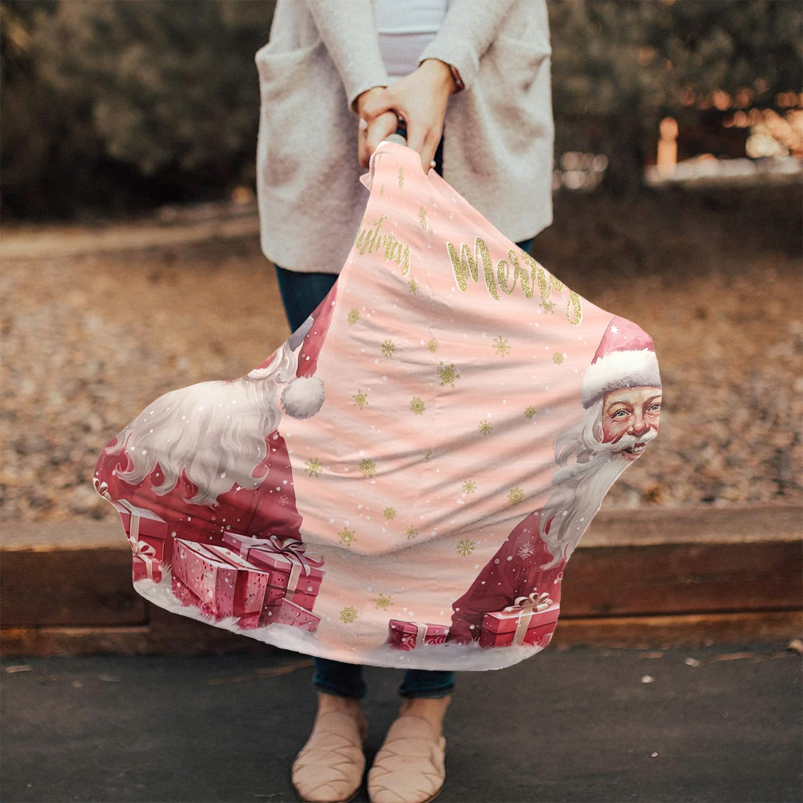 Nursing Cover for Breastfeeding Scarf, Merry Christmas Pink Ombre Strips Santa Claus Baby Car Covers Super Soft Multi Use for Canopy Shopping Cart Cover Blanket Stroller Cover