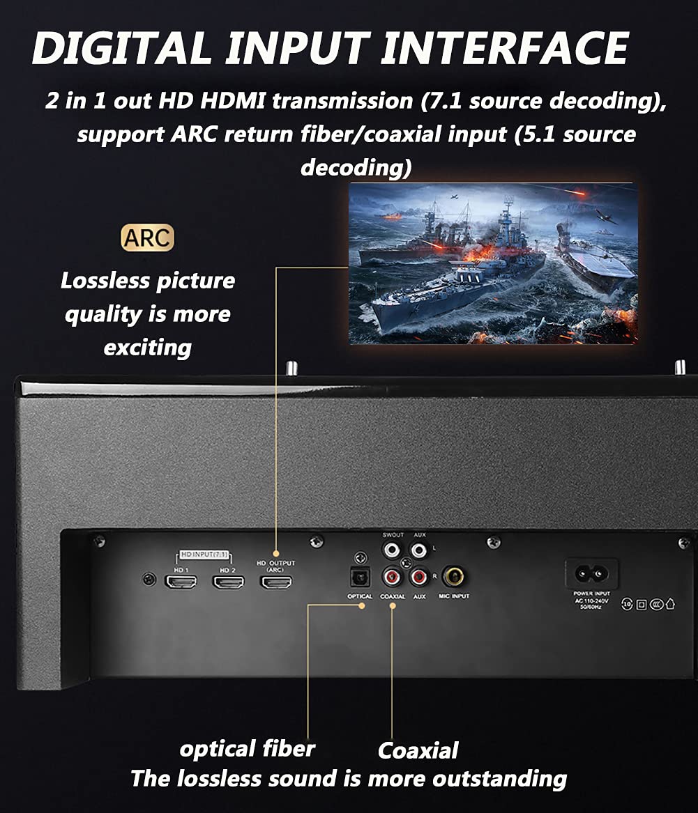 Audio Home Theater 7.1, Altoparlante TV Bluetooth 5.0 a 8 Canali Da 310 W, Con Subwoofer Wireless Da 6,5", Fibra Ottica, HDMI, Coassiale, Connessione RCA, Montaggio a Parete, Telecomando