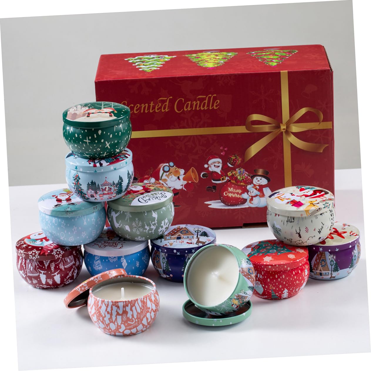 Juego de Velas Aromáticas Navideñas 8 Piezas Cera Natural Aceite de Plantas Ambientador sin Humo Adorno Navideño