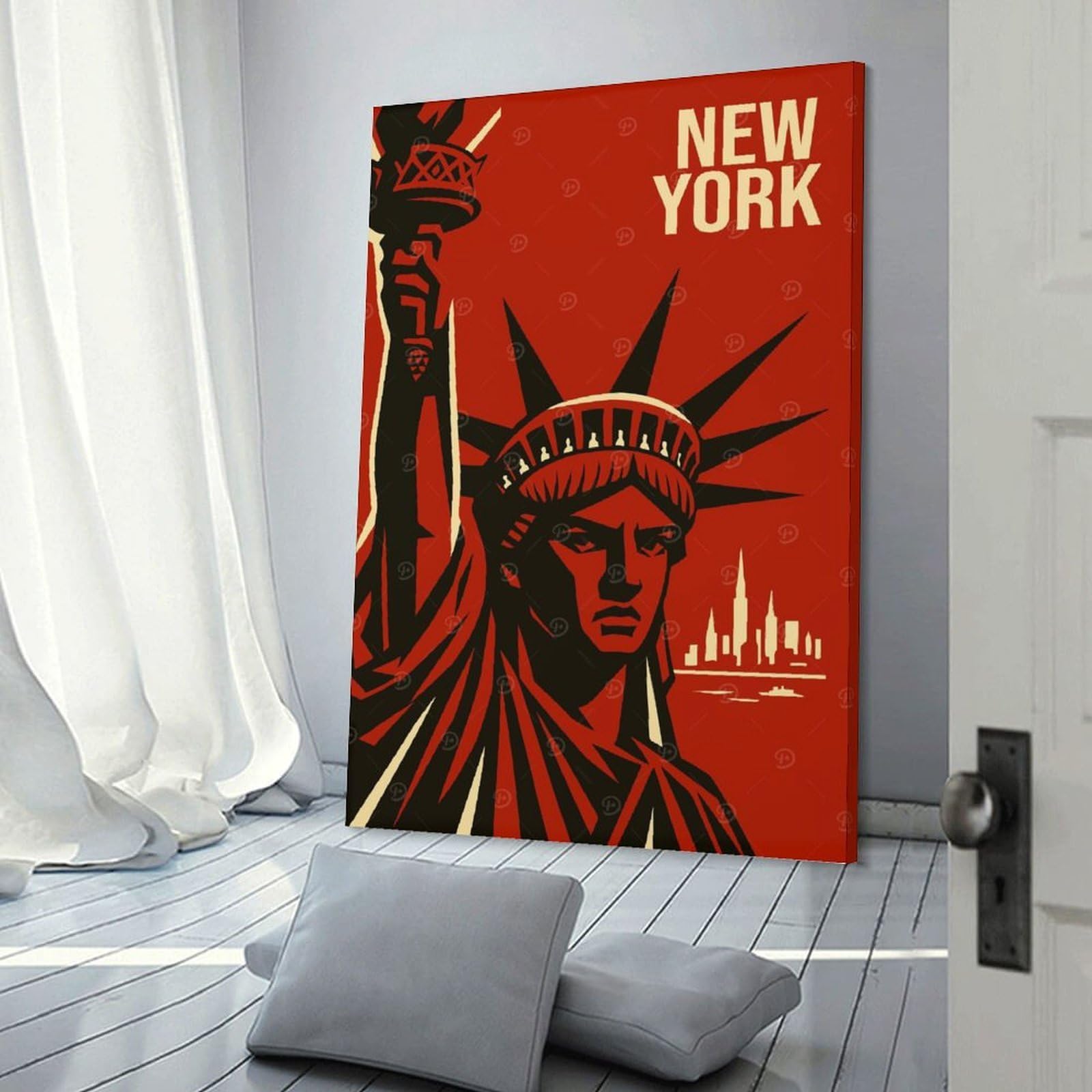 Junmoney Canvas Art Print New York Lady Liberty Travel, 24x36inch(60x90cm), for Office, Study Or Home Workspace, Home Office Artwork with Decorative Appeal