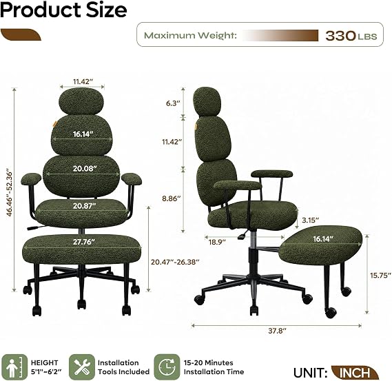 Large High Back Office Chair with Footrest, Cross Legged Office Chair | Ergonomic Swivel Desk Chair for Home Workspace