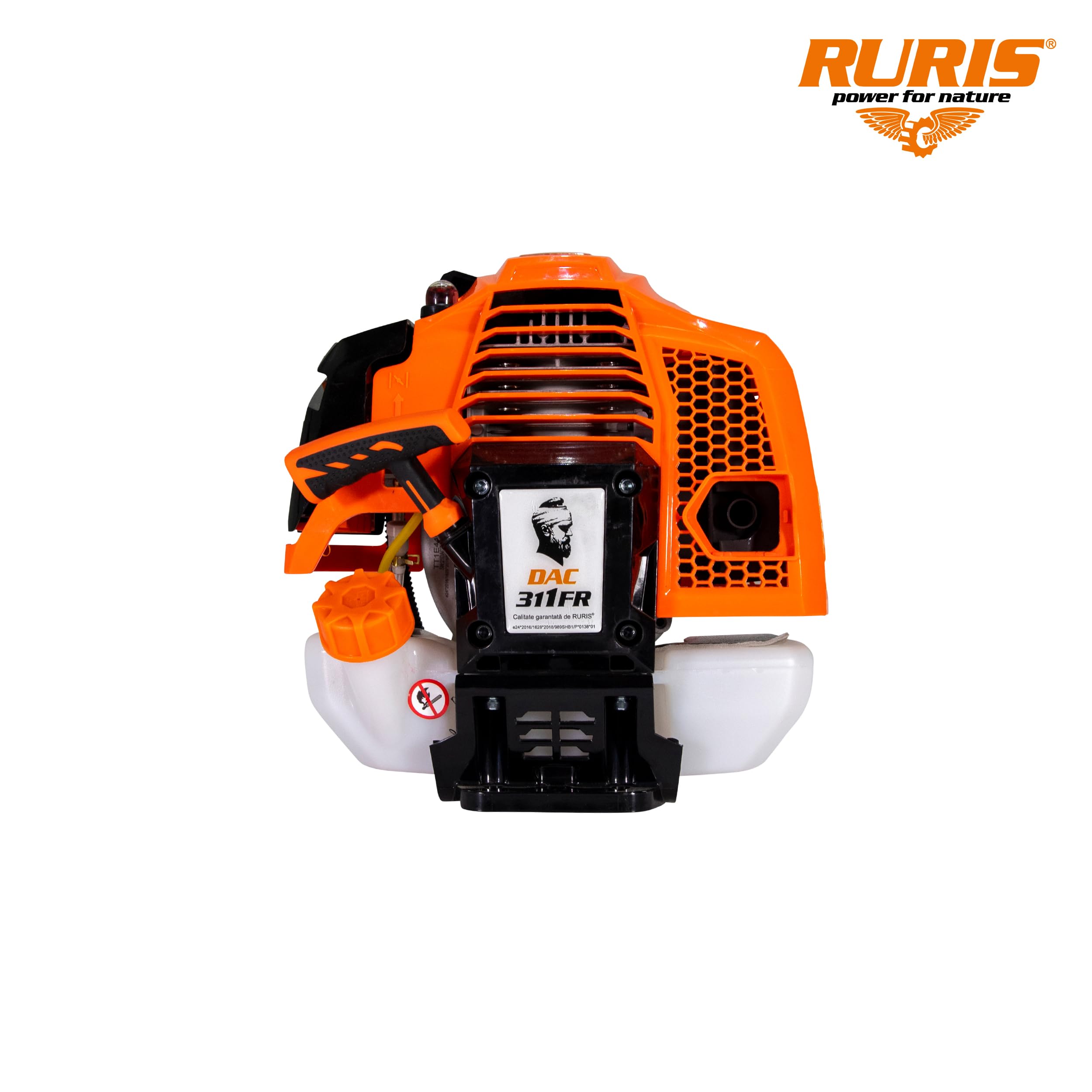 RURIS Power for Nature Débroussailleuse Thermique DAC 311fr 52cc, 3CV, 250mm - pour Jardin, Élagage, Faucheuse, Coupe Bordure, Inclus Lame, Harnais, Fil de Coupe, Orange