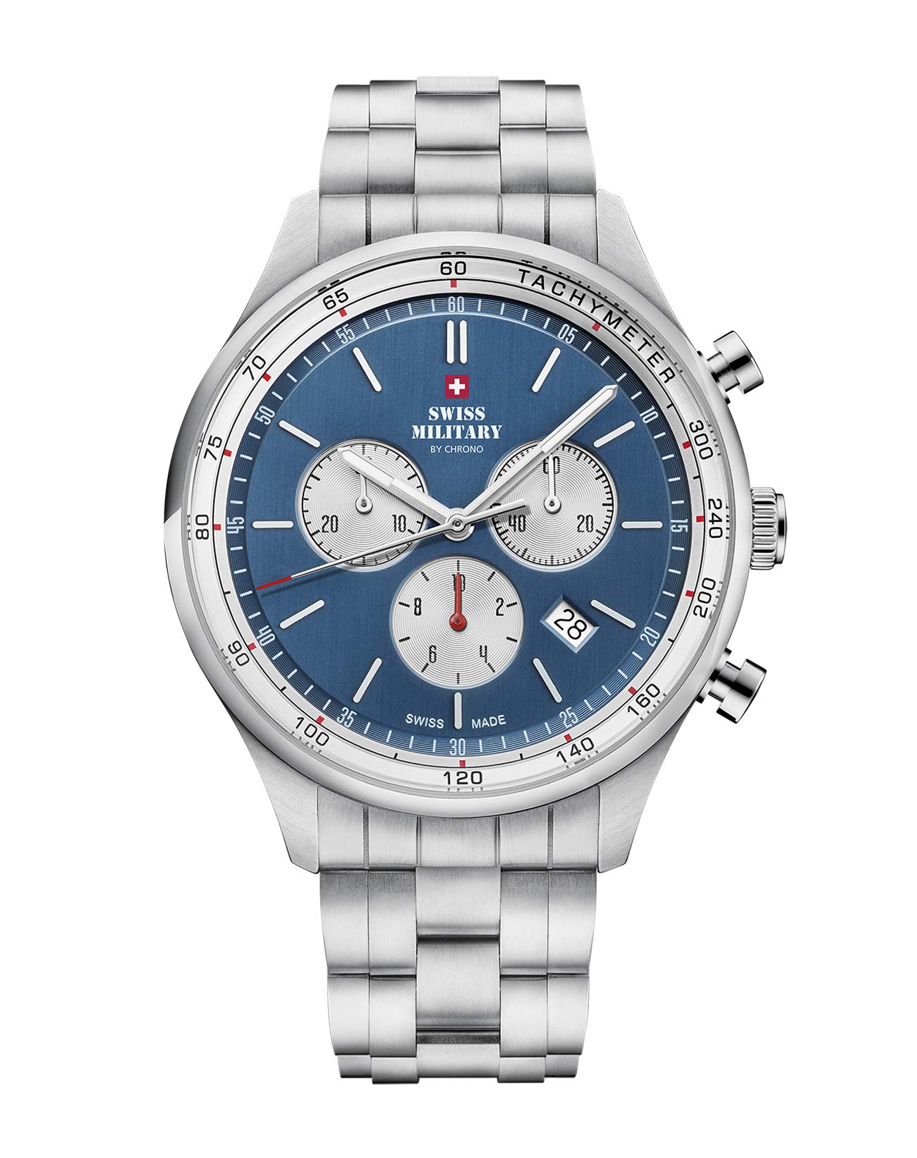 Swiss Military by Chrono Męski zegarek chronograf mechanizm kwarcowy ze stali nierdzewnej metalowa bransoletka analogowy zegarek męski zegarek na rękę srebrny SM34081.03