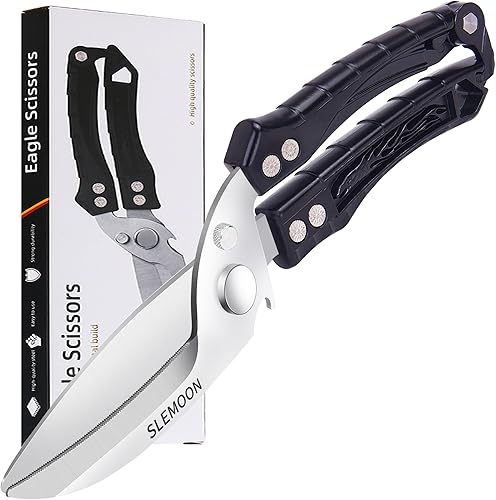 SLEMOON Tijeras para aves de corral, tijeras de cocina resistentes, con resorte, desmontables, aptas para lavavajillas, color negro