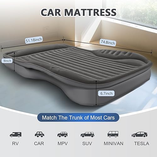 Miniatura 2 de Colchón de aire autoinflable para SUV con bomba eléctrica integrada, colchón de aire para automóvil con almohada para maletero, colchón portátil