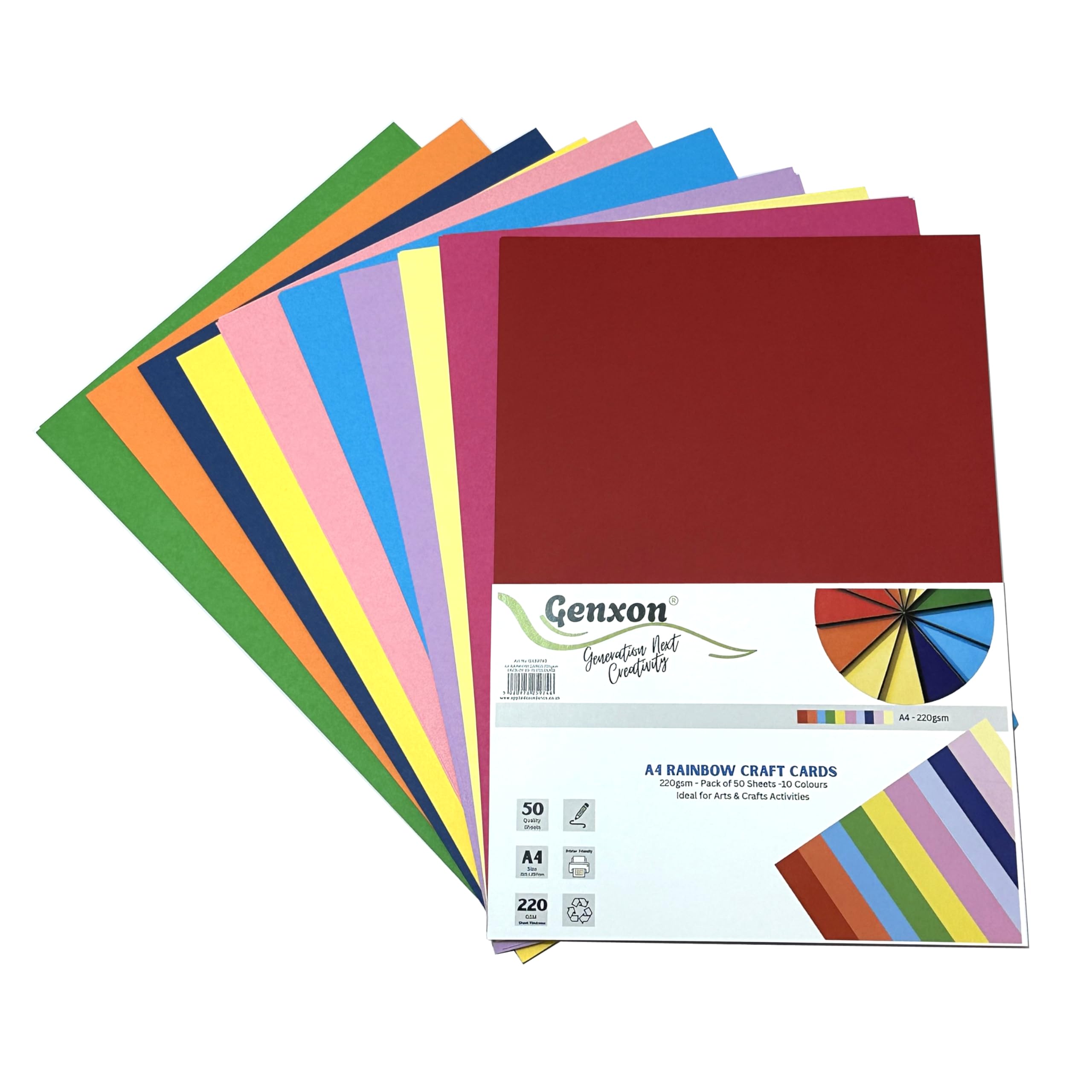 A4 Rainbow Craft Cards 220gsm Pack of 50 Double Sided Cardstock for Art Crafts Scrapbooking Card Making DIY Projects School Activities