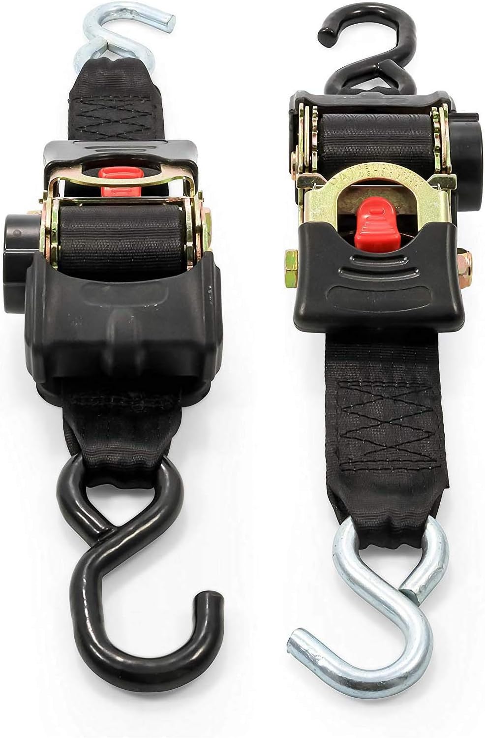 Camco Retractable Transom Tie Down Straps | Break Strength of 3,330lbs and Safe Working Load of 1,100lb | 2-Pack, Durable Polyester Webbing (50031)