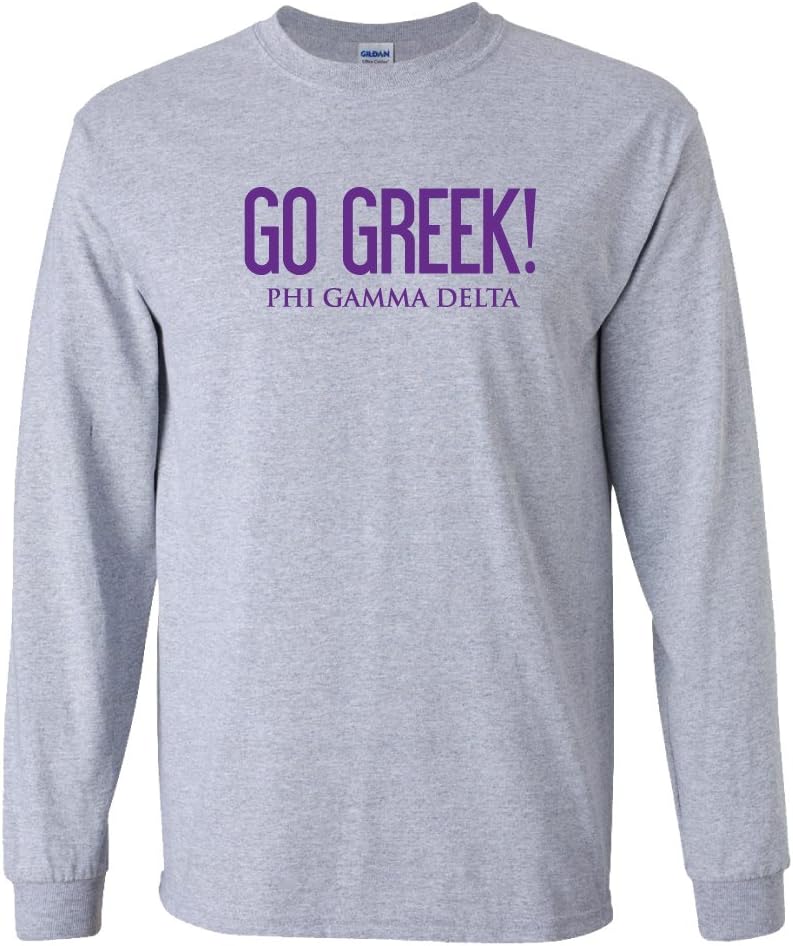 Phi Gamma Delta Long Sleeve T-Shirt Go Greek Design (Medium, Sport Gray)