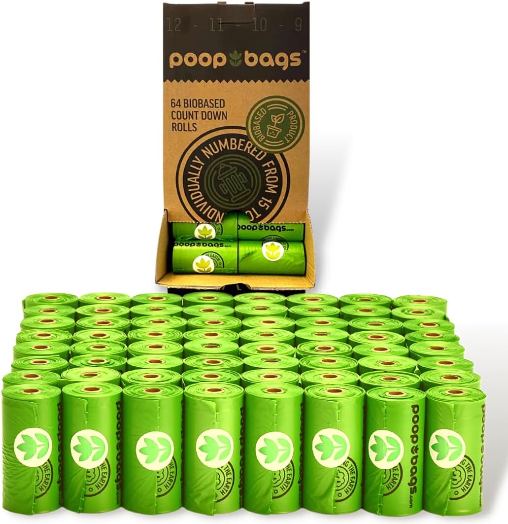 The Original Poop Bags® Countdown Rolls, Dog Poop Bags, 960 Counts Dog Bags, 38% Plant Based & 62% PE Dog Bag, Poop Bag, 9x13 Inches Doggy Poop Bags, Unscented Dog Waste Bags