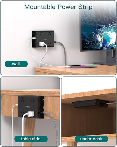 Miniatura 7 de Addtam - Protector de sobretensiones, cable de extensión de enchufe plano de 5 pies con 4 cargadores de pared USB (2 puertos USB C), estación de