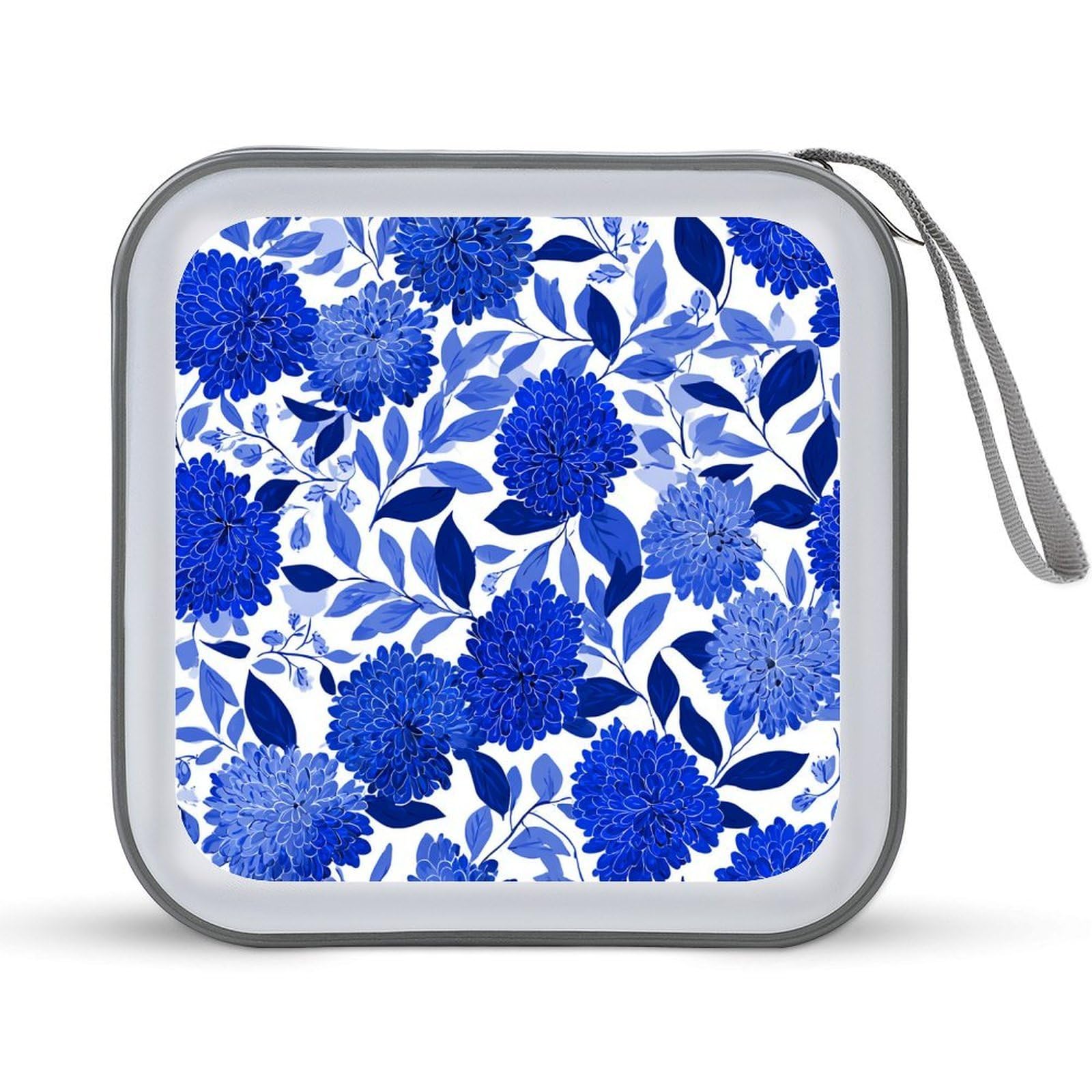 Jubonexis Dense Stylized Blue Floral Clusters And Scattered Sprigs CD Case DVD Storage Case Portable for Car Home Travel